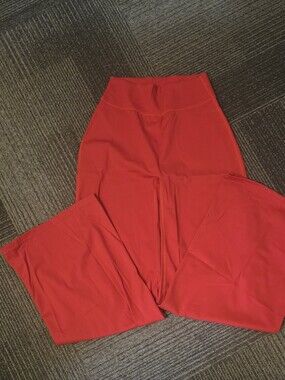 OQQ Women's Red Yoga Activewear Flared Pants Size S Pull On Stretch Solid